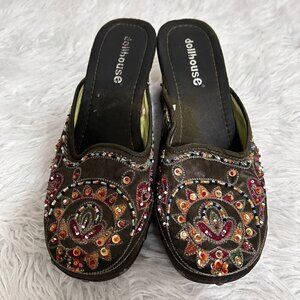 Dollhouse VTG 90s 00s Beaded Sequin Slip On Boho Wooden Clog 7.5 Indie Unique